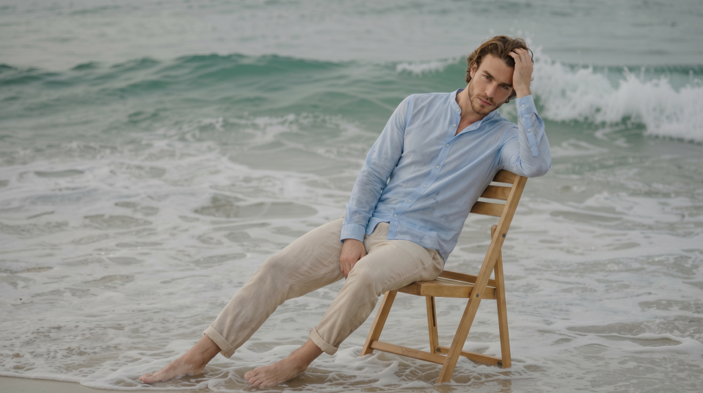 Man wearing a well-fitted made-to-measure shirt in a Mediterranean setting