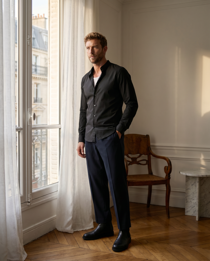 Man in a perfectly fitted Dresilo made-to-measure shirt
